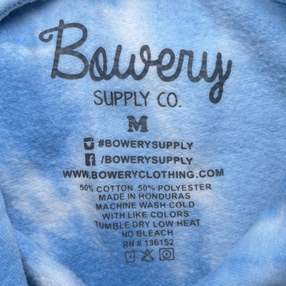 Bowery Supply Co. Blue White Tie Dye Cherry Blossom Hoodie Sweatshirt Medium - Picture 4 of 6
